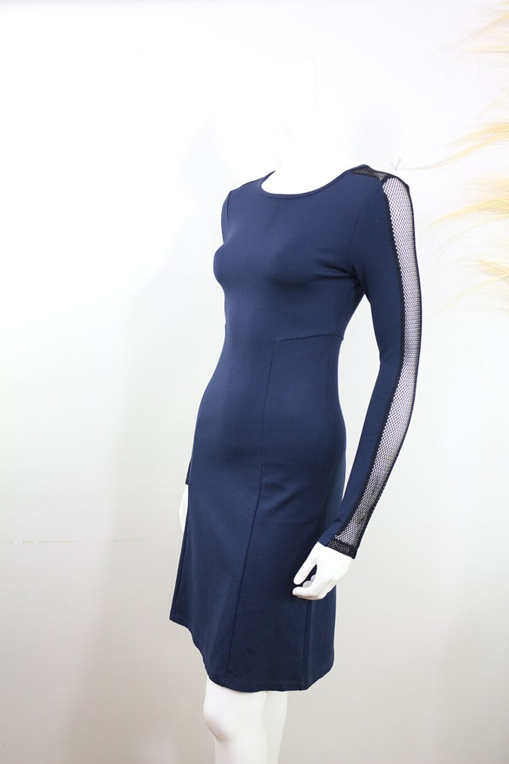 Robe droite Kookaï bleu marine manches ajourées mesh 34 1