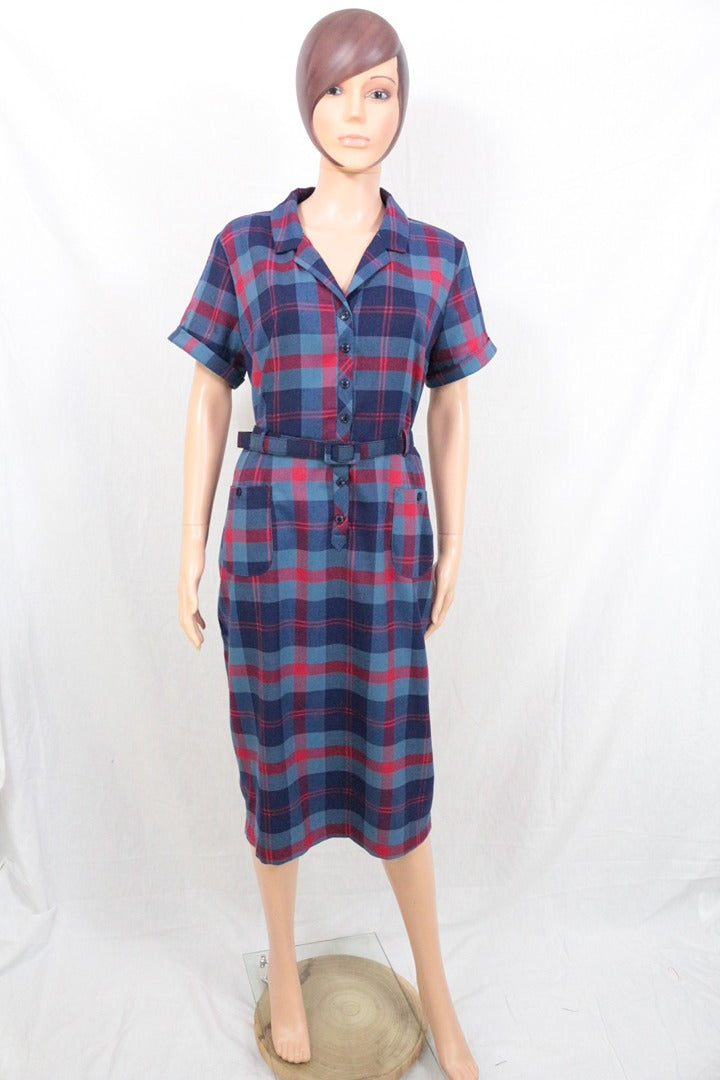 Robe chemise vintage Collectif carreaux bleu rouge Xxl 2xl 3