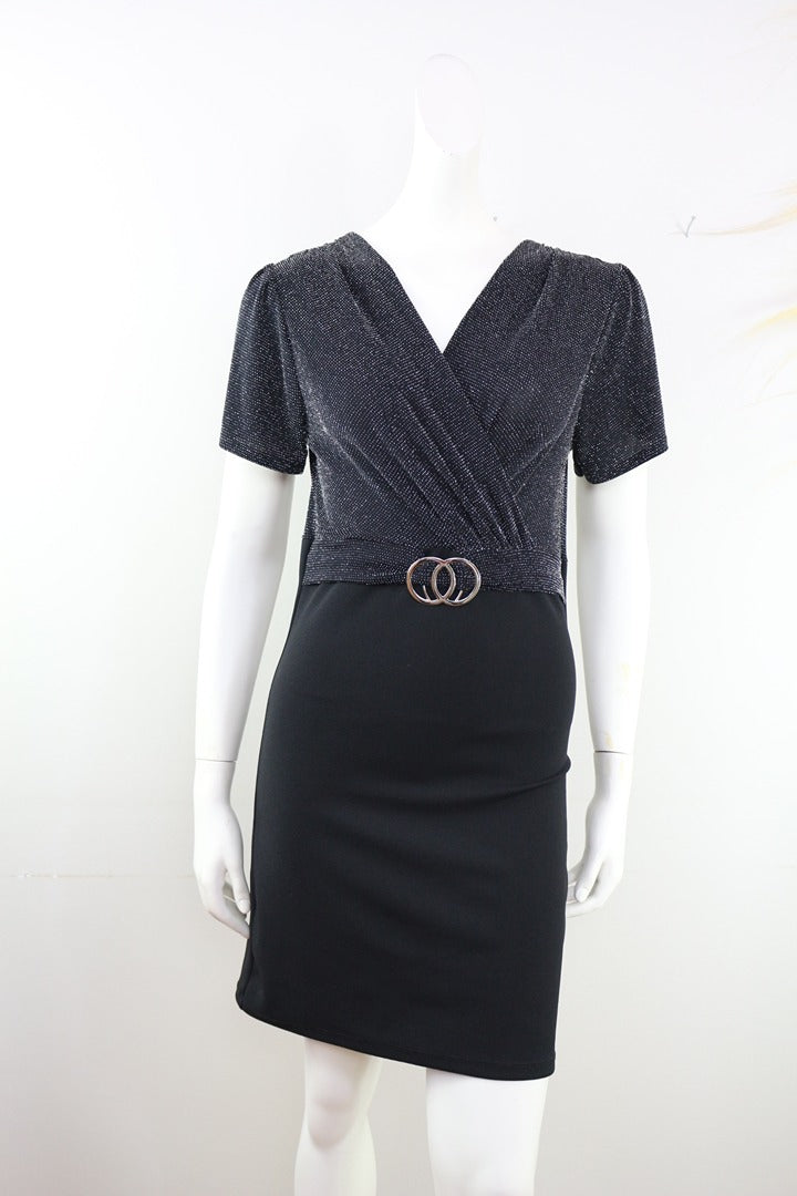 Robe portefeuille Camille de Paris noir pailleté chic M 1