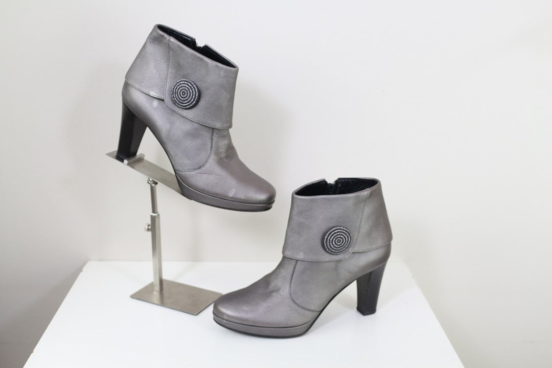 Bottines Elata Cuir Gris T37 Vintage 90s