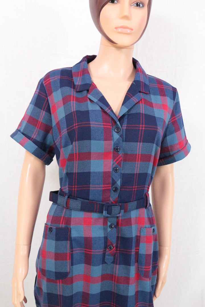 Robe chemise vintage Collectif carreaux bleu rouge Xxl 2xl 4