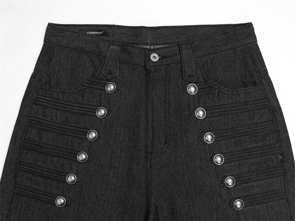 Pantalon droit ample en denim brut vintage pour homme, boutonnage croisé 12