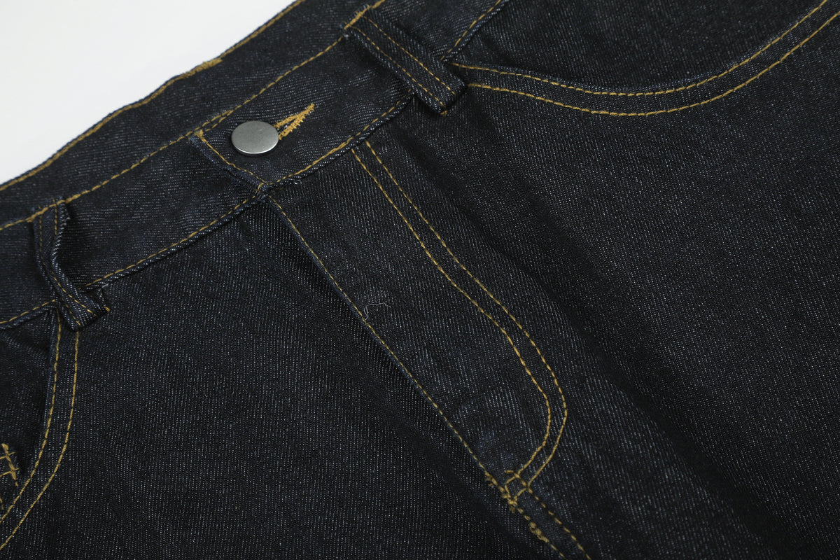 Jean large en denim brodé à ourlet brut, style street 13