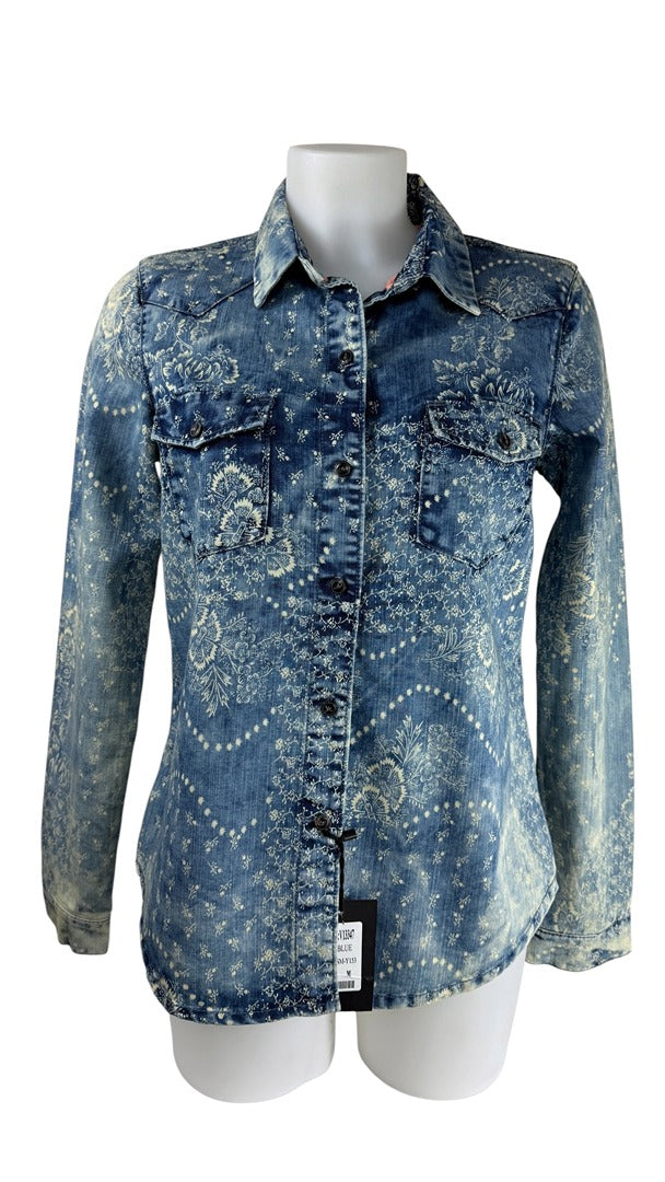 Chemise en jean imprimé floral vintage M - Neuf avec étiquette