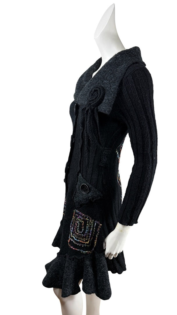 Cardigan long Grifflin Paris noir motif brodé vintage chic S 38 15