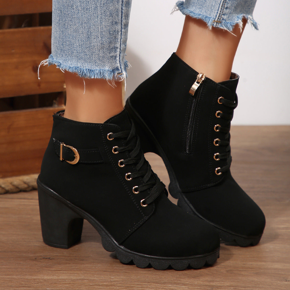 Bottines à lacets talon épais – photo 6 – Frippin'Dealz
