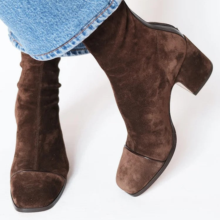 Bottines talon bloc bout carré aspect daim – photo 5 – Frippin'Dealz