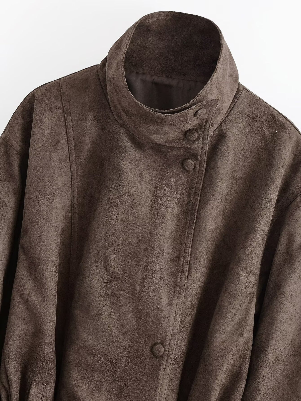 Veste courte effet daim col montant boutonnage simple poches femme – photo 22 – Frippin'Dealz