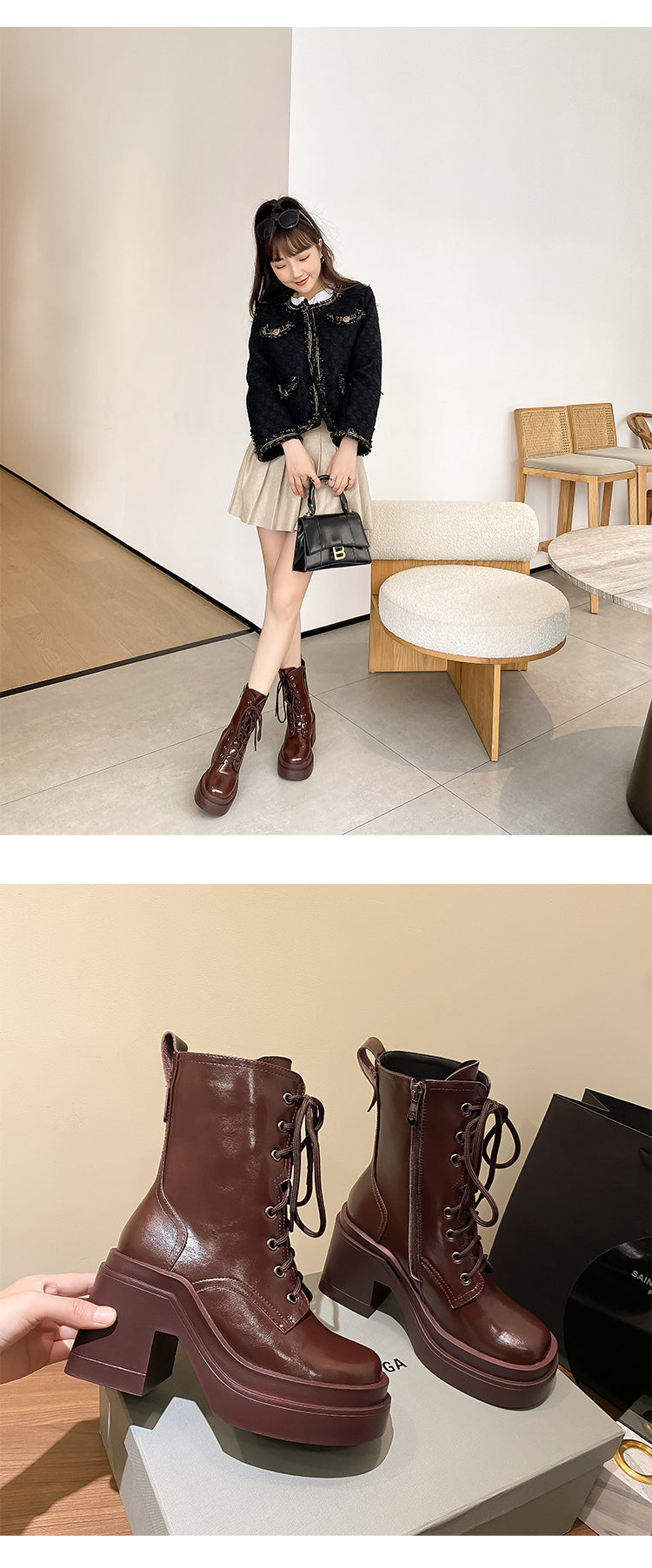 Bottines plateforme talon épais cuir femme – photo 20 – Frippin'Dealz