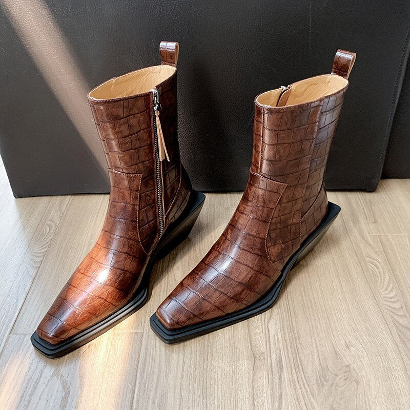 Bottines cuir talon épais bout carré zip latéral rétro femme – photo 42 – Frippin'Dealz