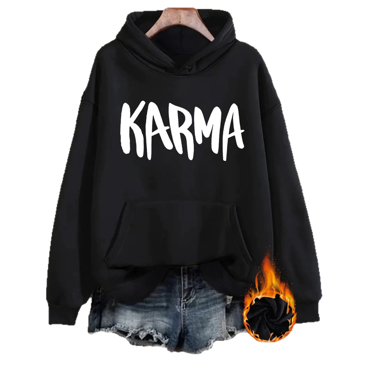 Sweat à capuche ample, manches lanternes, poche, imprimé, épais, pour femme, 8 coloris 2