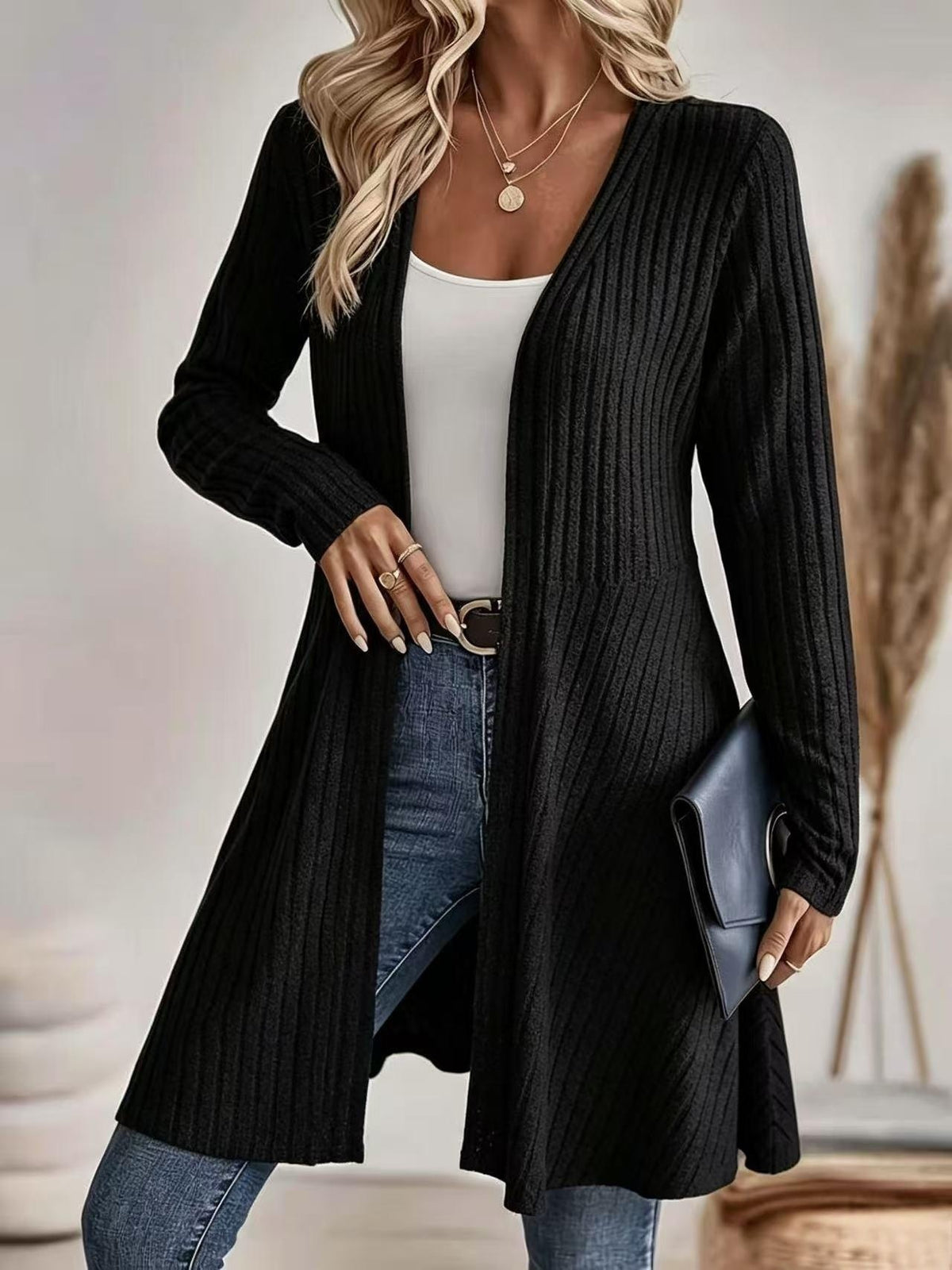 Long gilet maille côtelée sans col femme – photo 17 – Frippin'Dealz