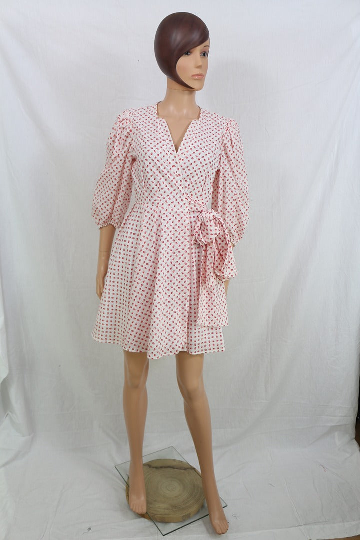 Robe Claudie Pierlot Refleurette blanc rouge coton 40 2