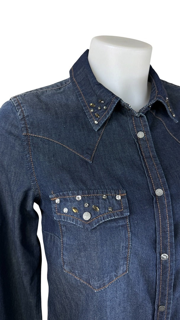 Chemise en jean bleu western strass vintage 36 S 4