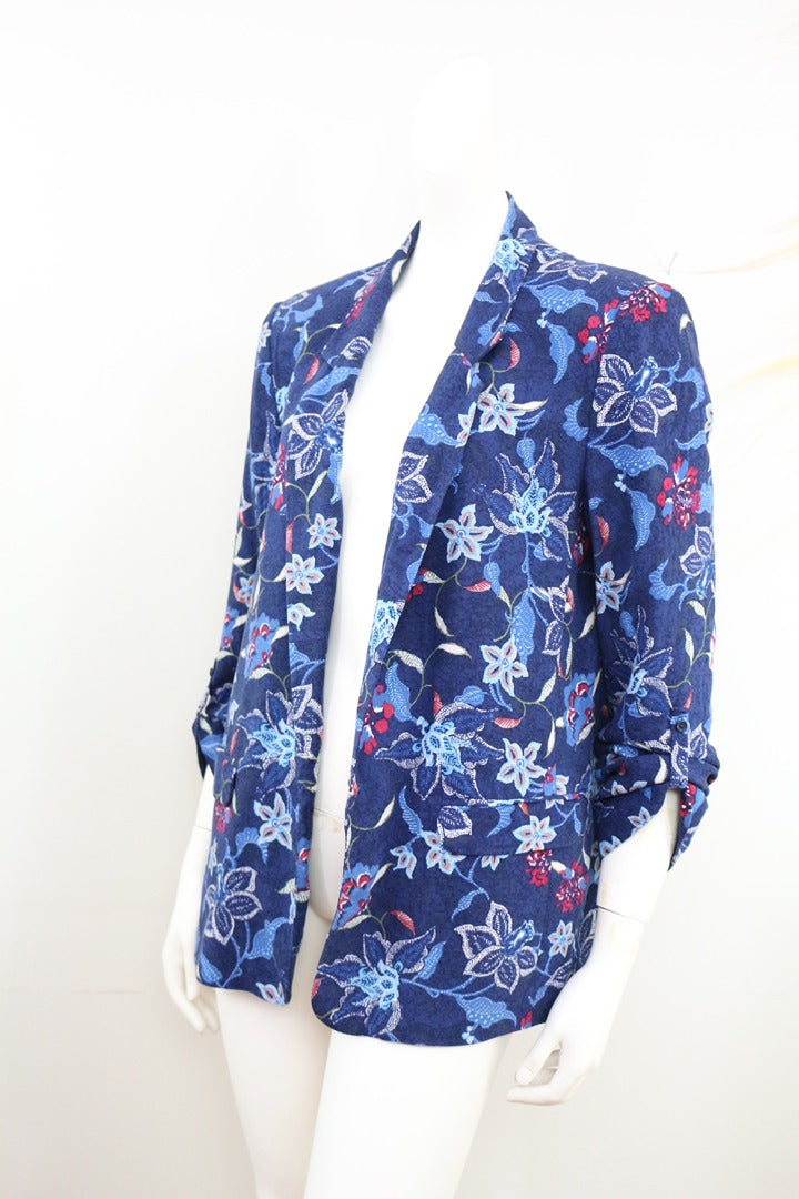 Blazer Promod bleu motif floral chic vintage 42 Fr 42 1