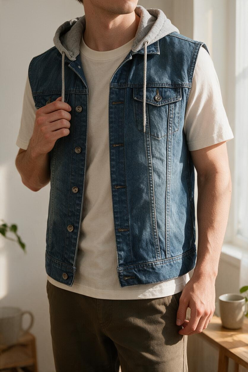 Jay Jays Gilet jean sans manches capuche grise bleu XS