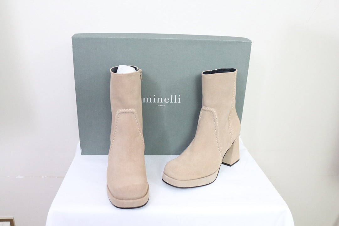 Bottines talons Minelli taupe velours 39 vintage 90s 6