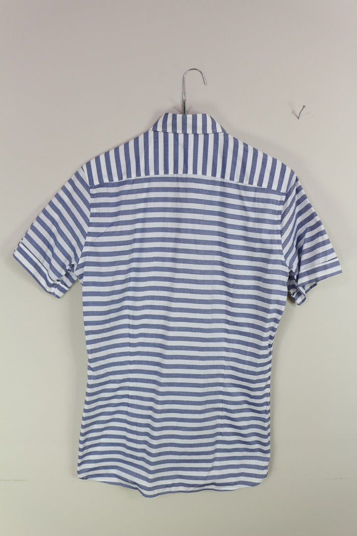 Chemise Giordano en coton rayée bleu blanc manches courtes L 6