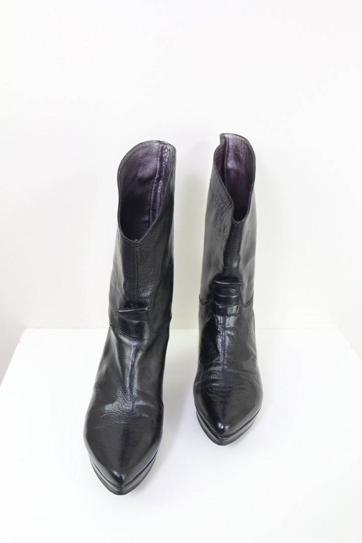 Bottes Hautes Cuir Noir Flavio Menorca 37 Vintage 90s 4