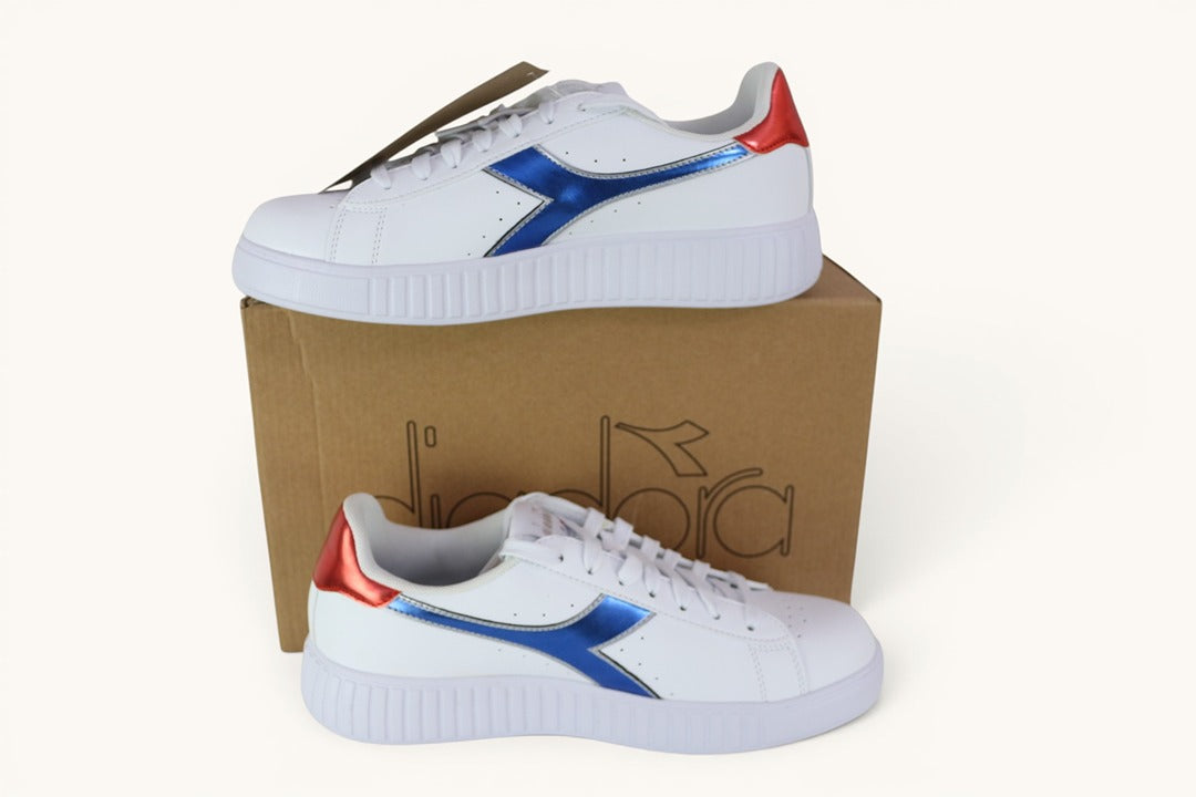 Baskets Diadora Step P Lipstick cuir blanc bleu rouge 39 6