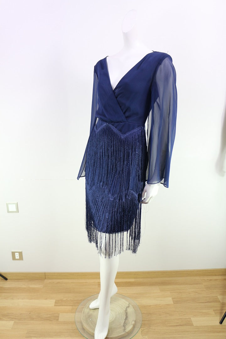 Robe cocktail Betzzia franges bleu marine Fr 38 M neuf avec étiquette 11