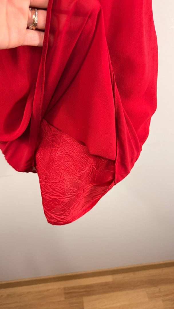 Robe Naf Naf 100% soie rouge volants dos croisé 38 8