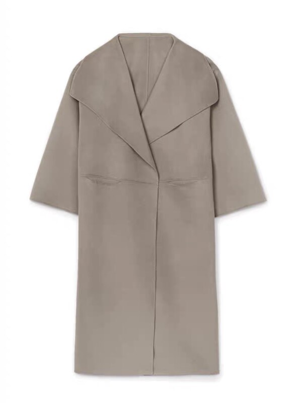 Manteau long en laine et cachemire pour femme, coupe droite, col à revers, noir ou gris 10
