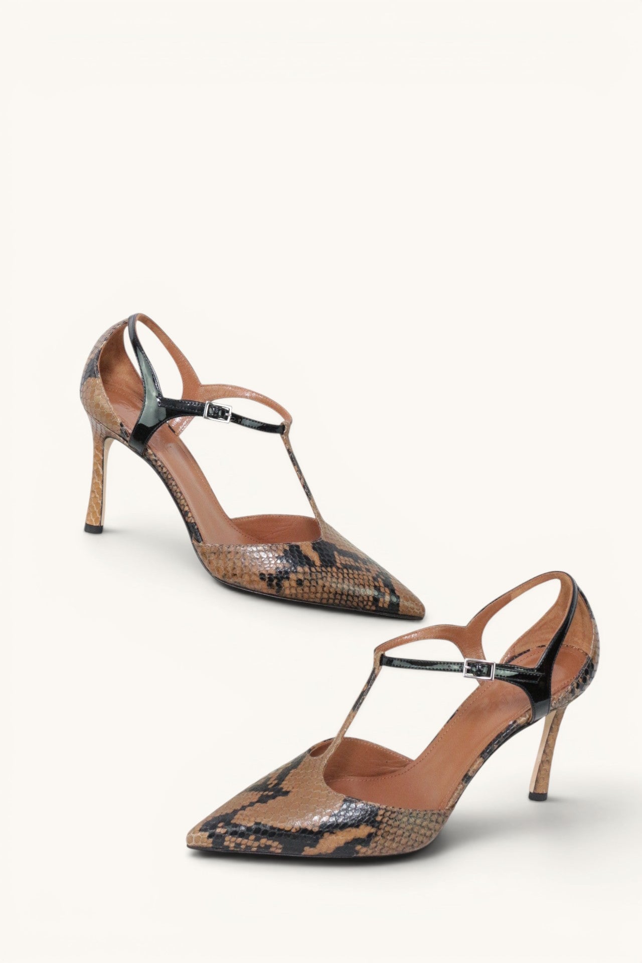 Escarpins Ghazal Paris T-bar imprimé serpent NEUVES avec boîte - Taille 38