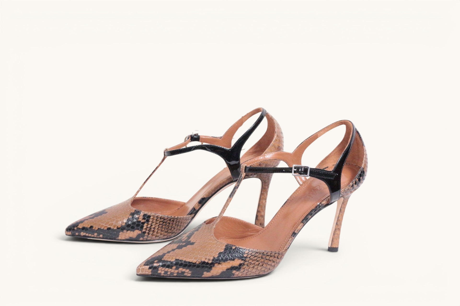Escarpins Ghazal Paris T-bar imprimé serpent NEUVES avec boîte - Taille 38 5