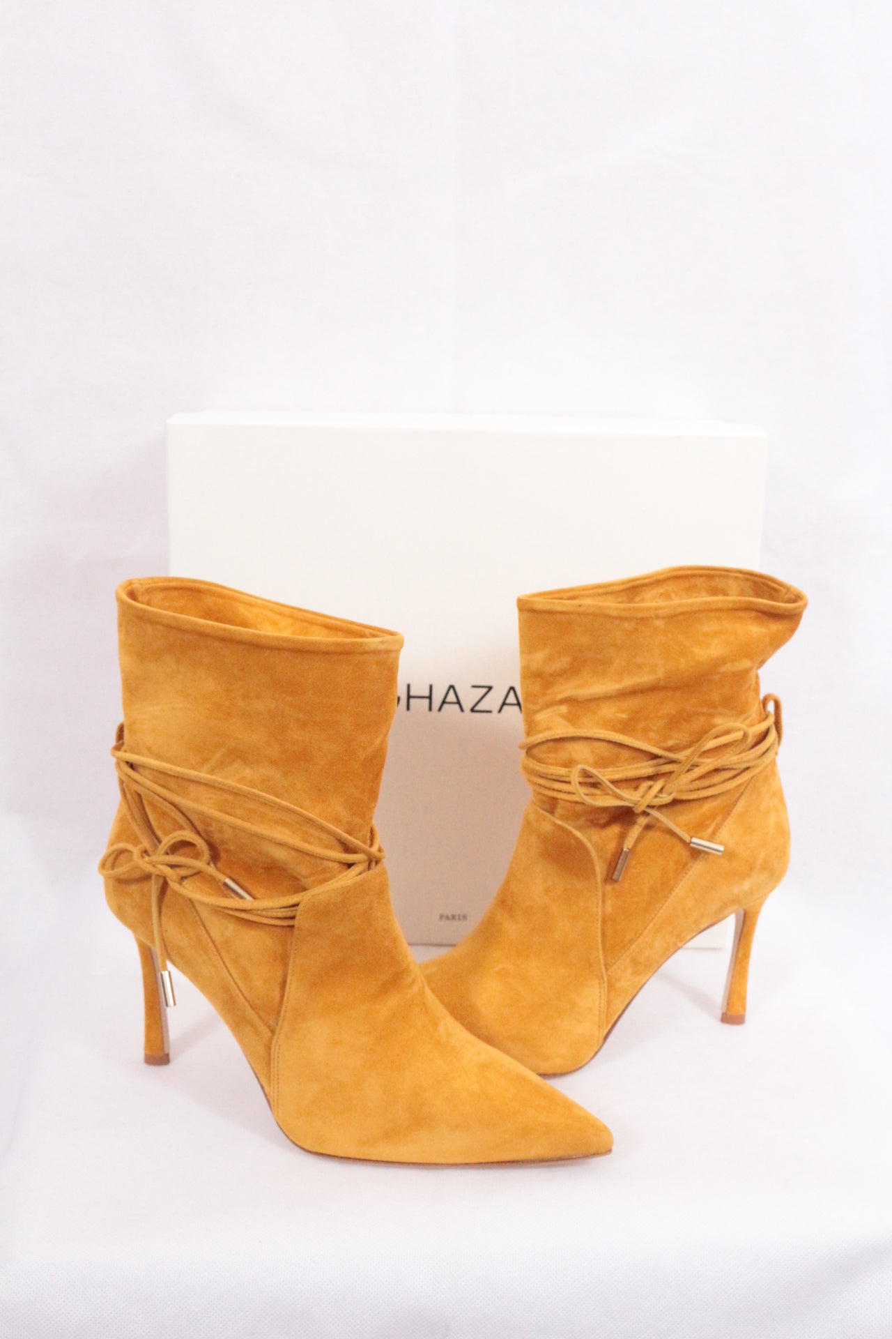 Bottines Ghazal Paris cuir marron souple avec liens à nouer - Neuves 32