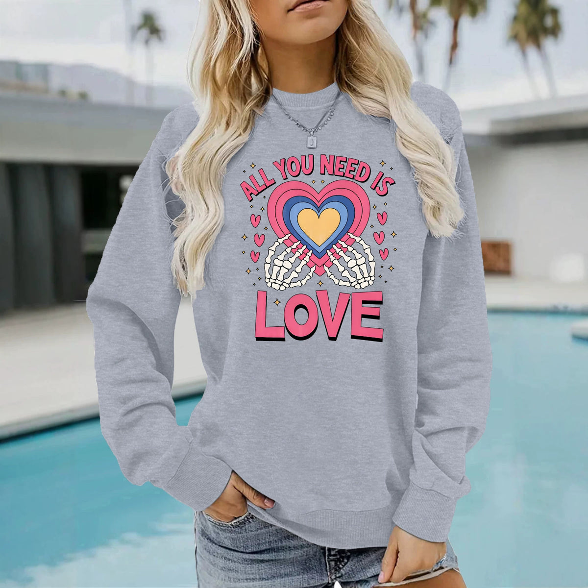 Sweat-shirt épais en molleton à col rond, imprimé graphique, manches lanternes, pour femme, 3 coloris 6