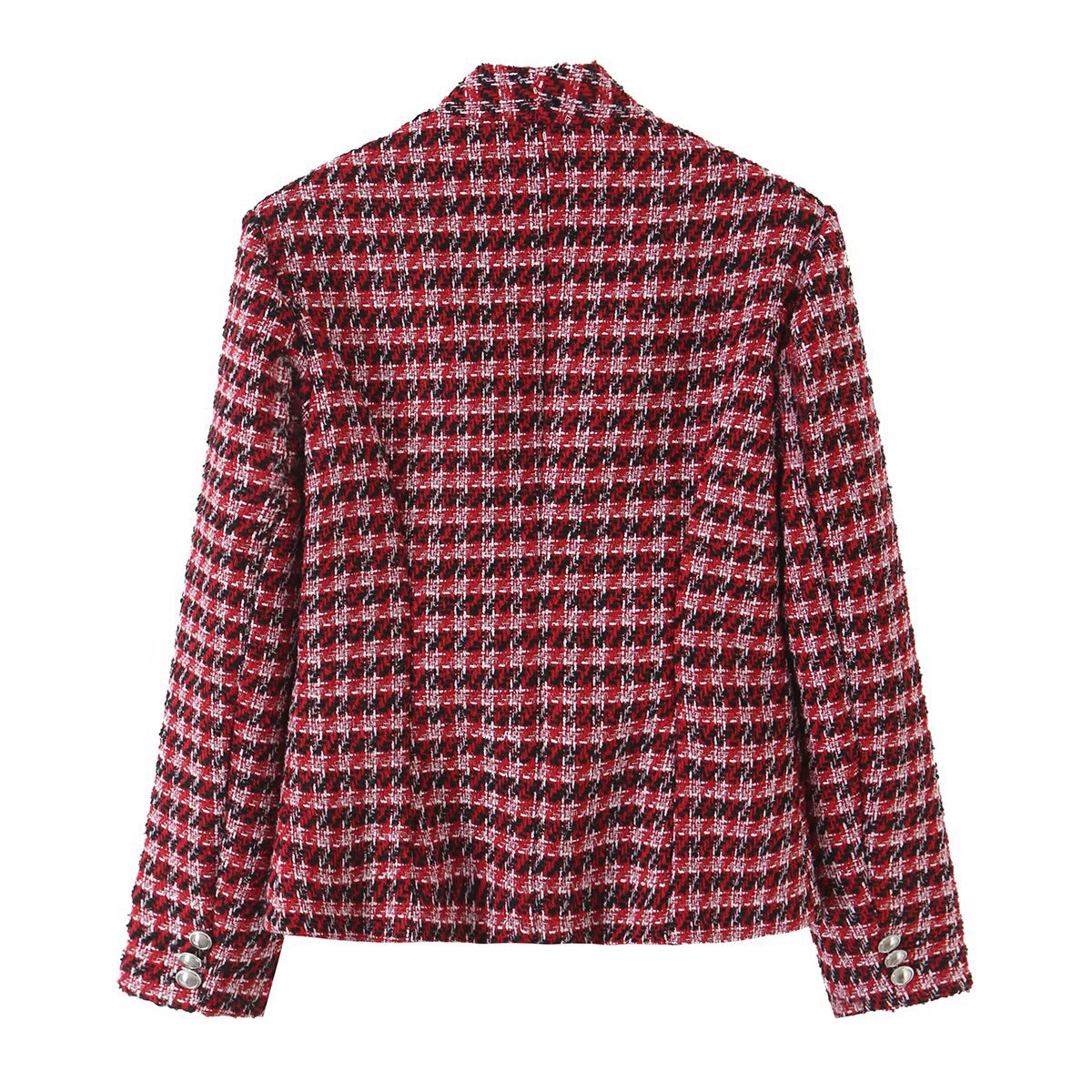 Veste de tailleur à rayures rouges, col V et simple boutonnage 3