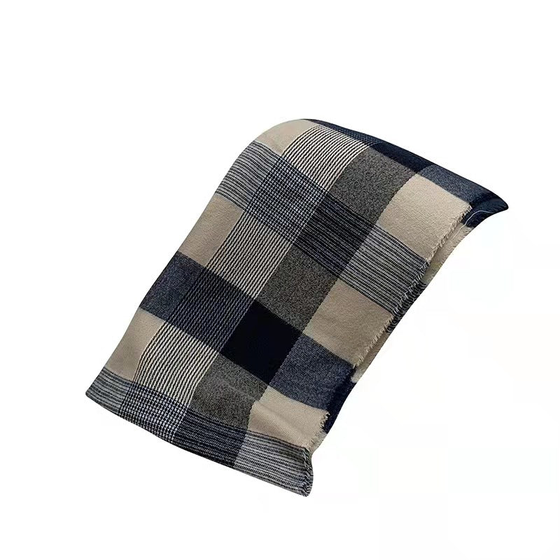 Écharpe à carreaux épaisse et chaude en polyester, 195 x 50 cm, polyvalente, pour femme, bleu 3