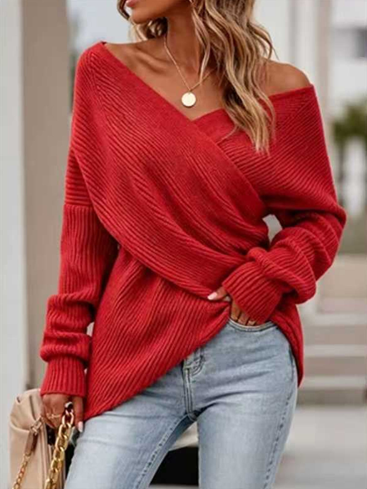 Pull en maille col V mi-long, coupe décontractée, 6 coloris 8