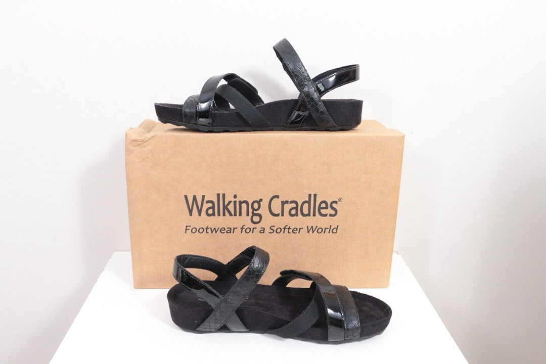Sandales Walking Cradles Cuir Verni Noir Taille 34 Neuf 7