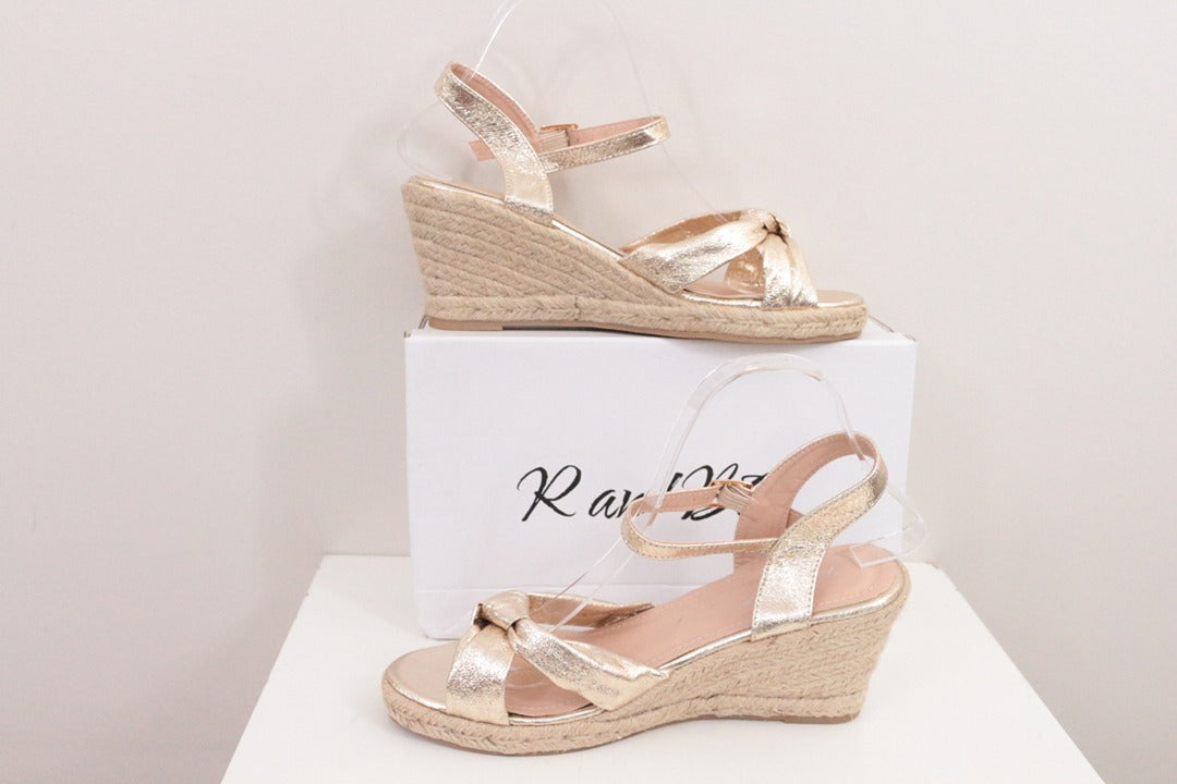 Sandales compensées espadrilles R and Be dorées métallisées T40 5