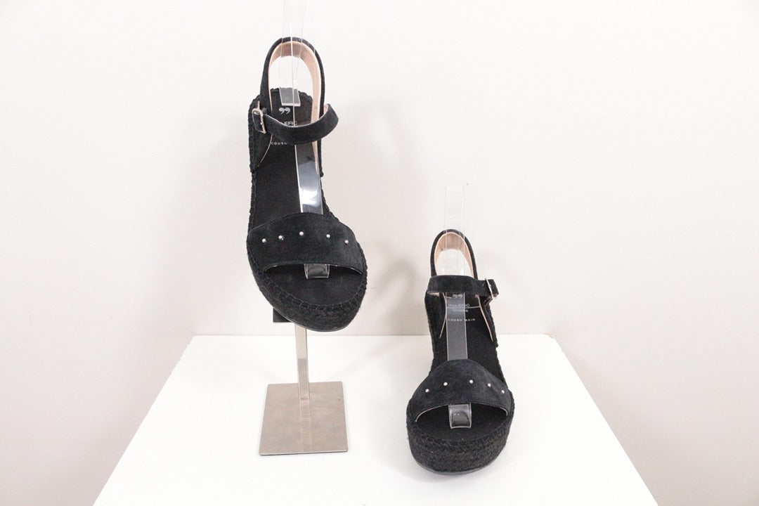Sandales compensées espadrilles en daim noir clous taille 36 4