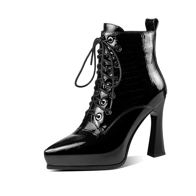 Bottines en cuir à talon haut et plateforme, noir ou blanc