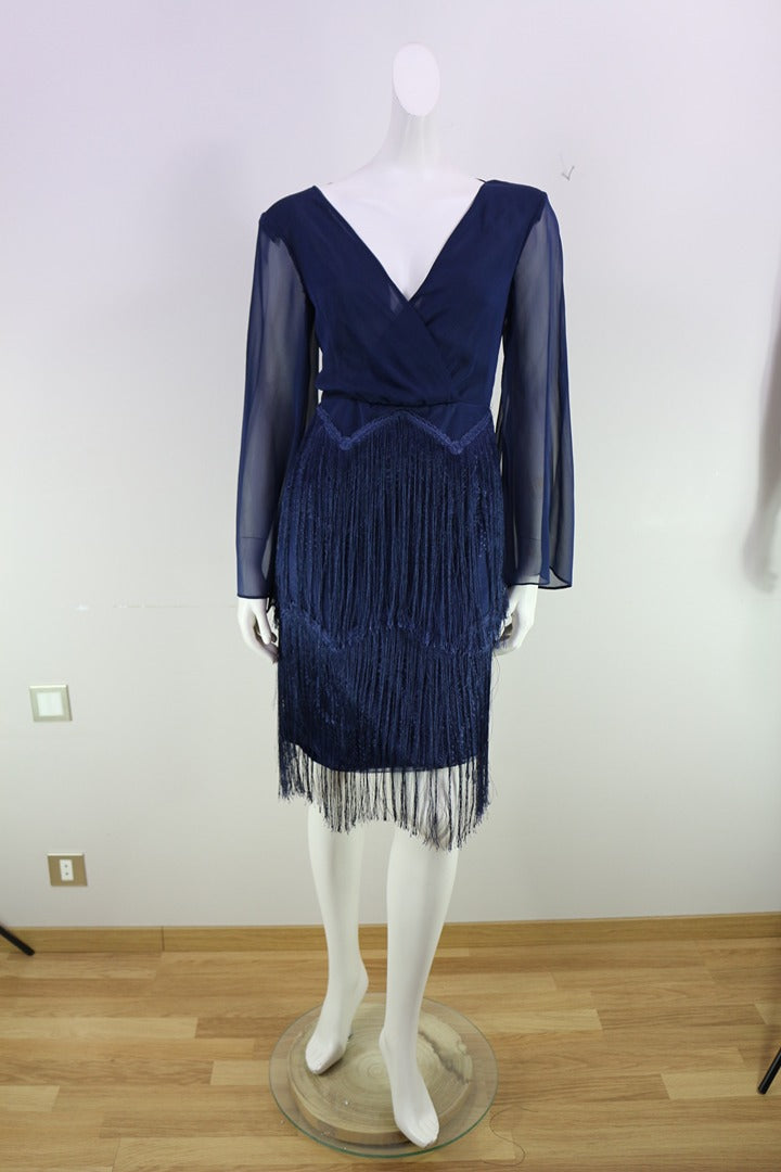 Robe cocktail Betzzia franges bleu marine Fr 38 M neuf avec étiquette 4