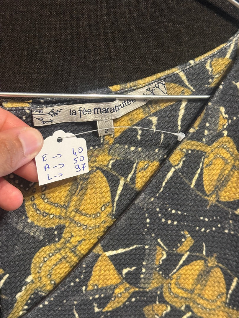 Robe midi La Fée Maraboutée noire jaune motif graphique taille 40 9