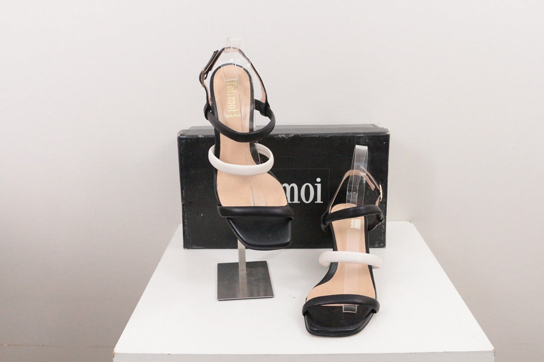 Sandales à talons Toi&moi en cuir noir et blanc taille 37 3