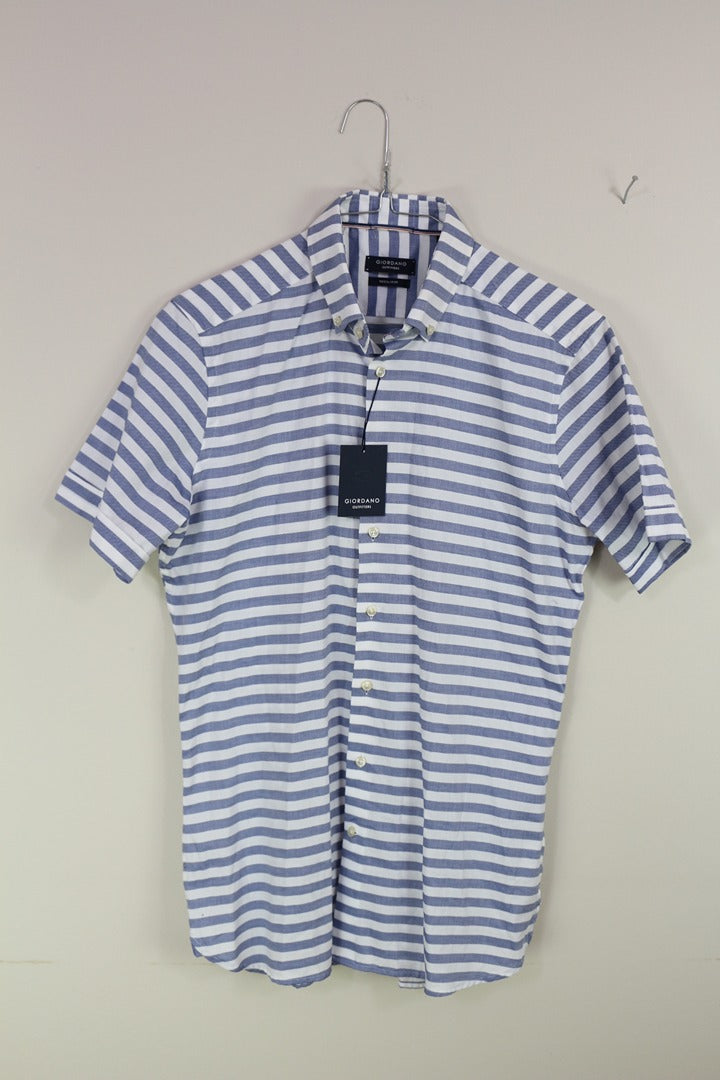 Chemise Giordano en coton rayée bleu blanc manches courtes L 3