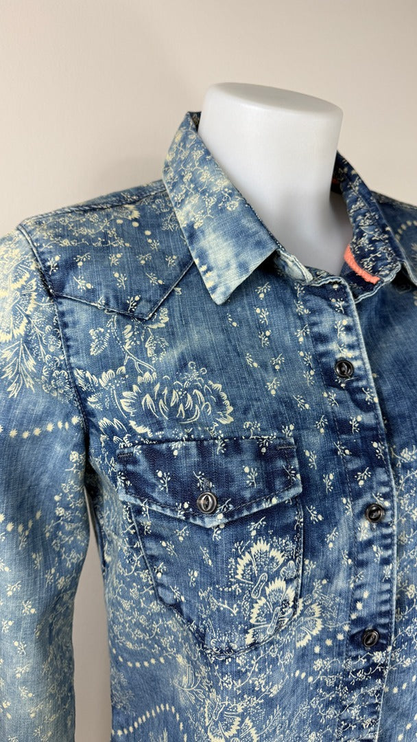 Chemise en jean imprimé floral vintage M - Neuf avec étiquette
