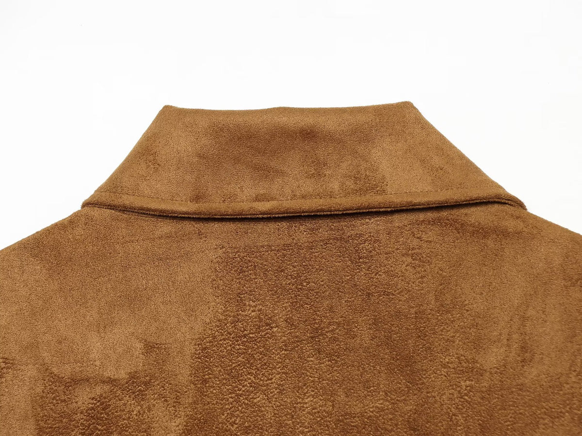 Veste courte col montant effet daim taille élastique femme – photo 17 – Frippin'Dealz