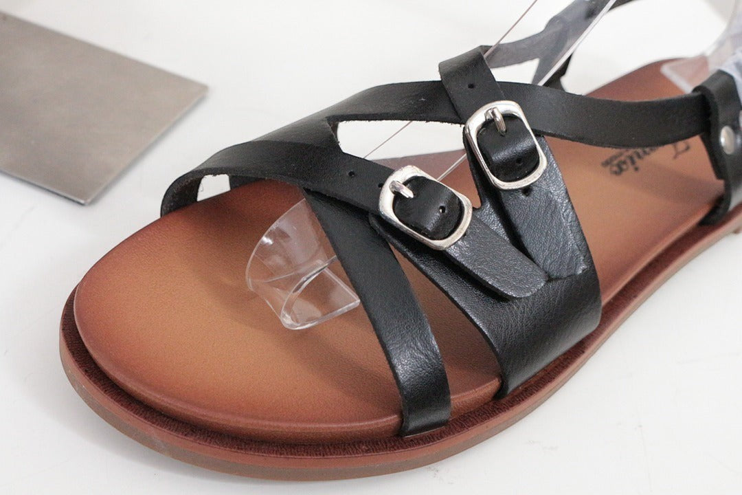 Sandales plates Jomix en simili cuir noir taille 36 neuves avec boîte 3