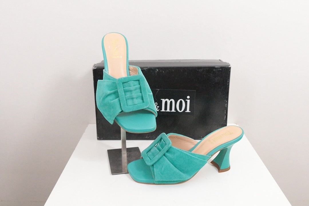 Mules à talon Toi & moi en cuir daim turquoise taille 36 | Frippin'Dealz – photo 3