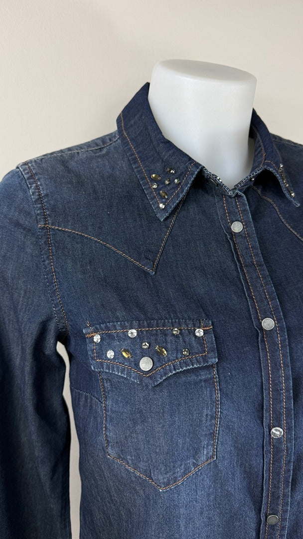 Chemise en jean bleu western strass vintage 36 S 3