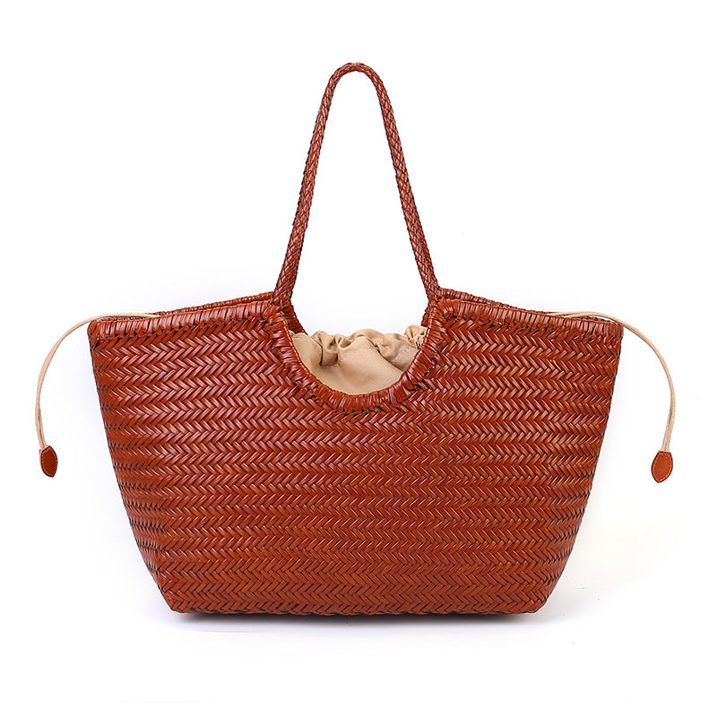 Grand sac cabas tissé en cuir véritable, fermoir magnétique, 6 coloris 7