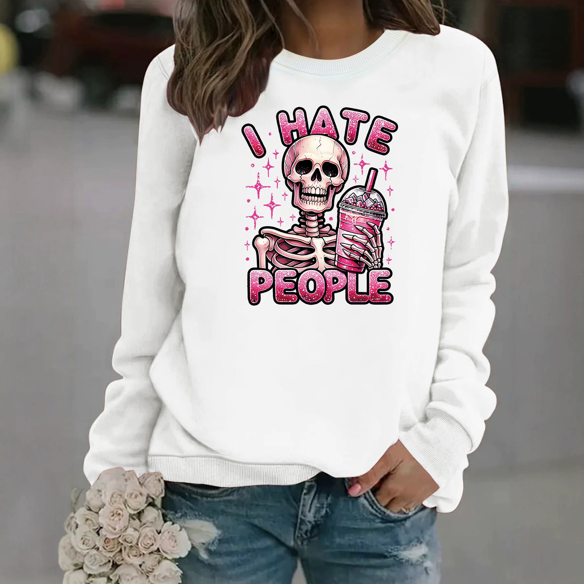 Sweat ample sans capuche à col rond, imprimé transfert thermique, manches lanternes, pour femme, 7 coloris 4