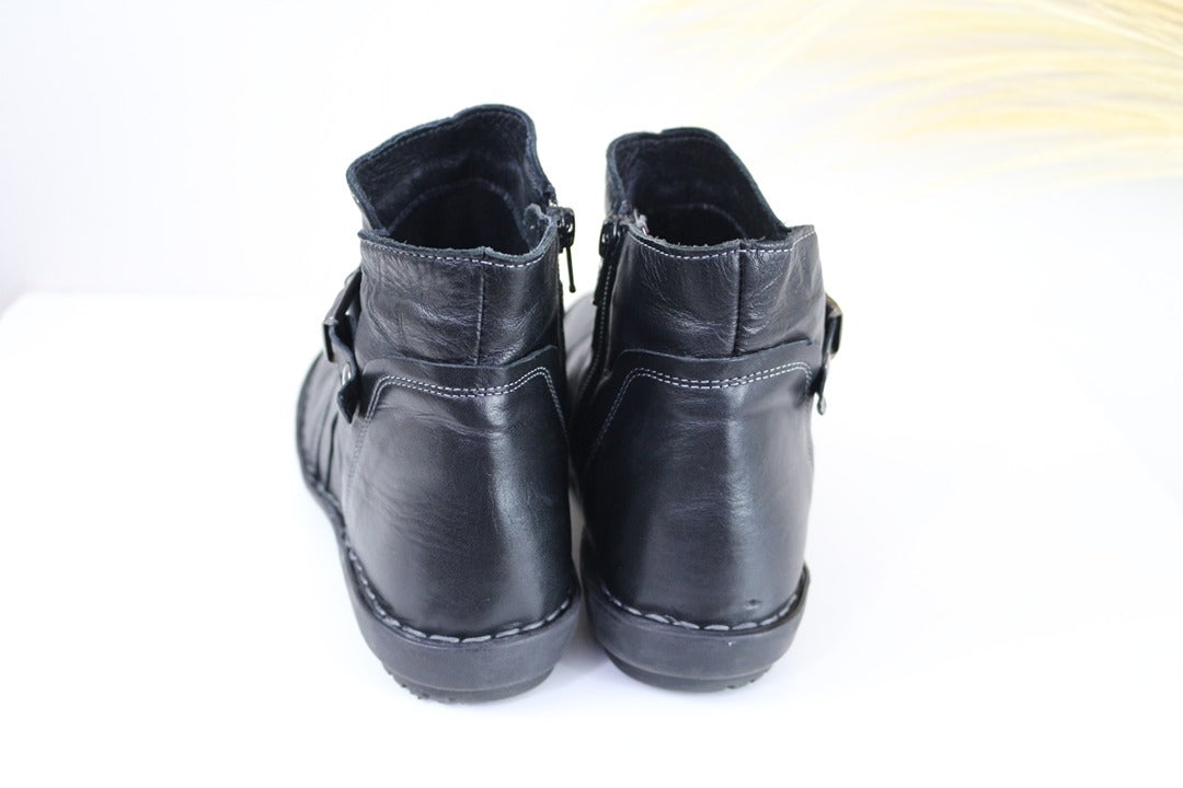 Boots femme noir cuir boucles taille 38 style casual chic 8